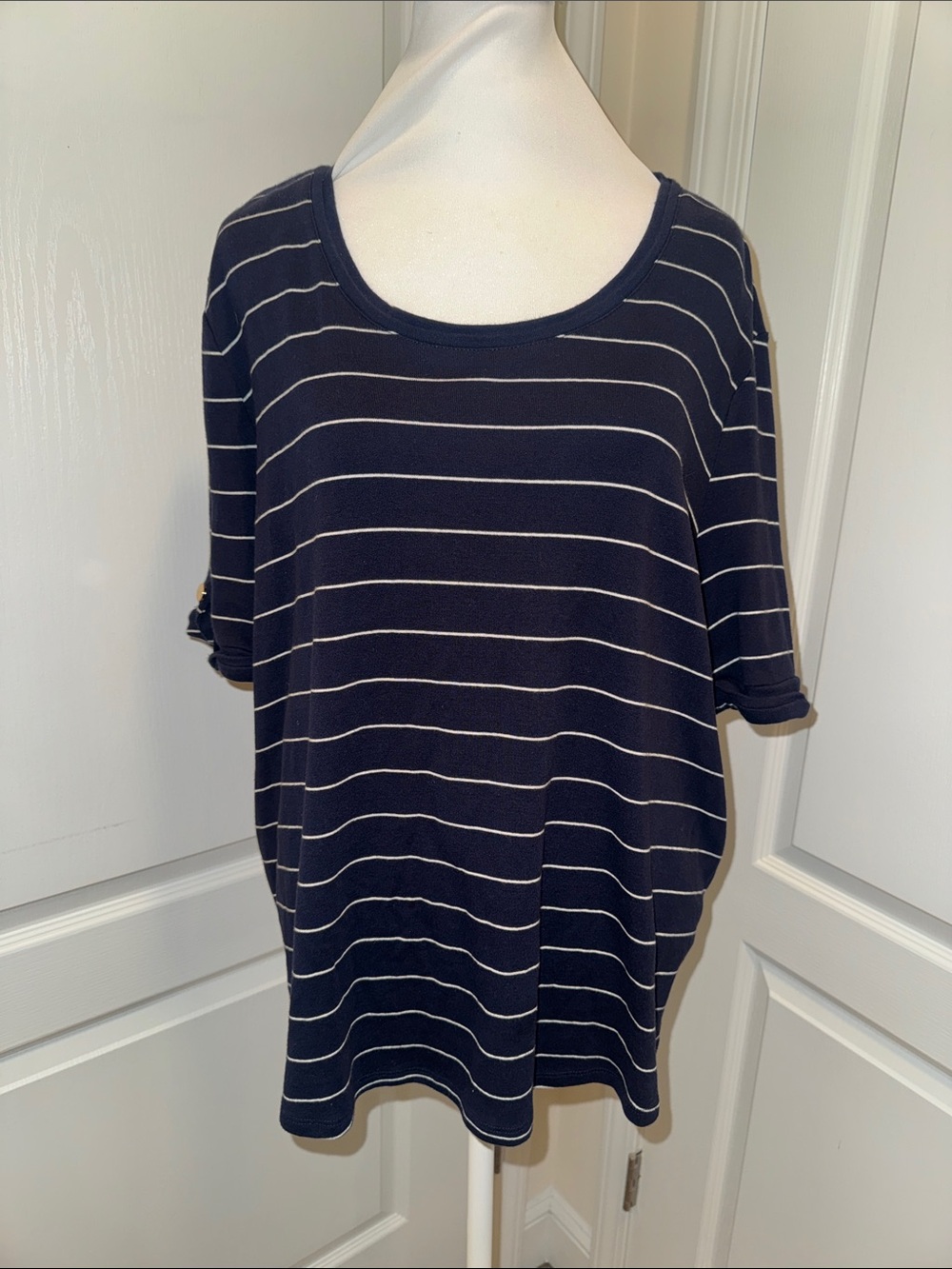 Chico's Navy and White Striped Short Sleeve Tee - Women’s Size 2X